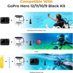 K&F Concept Waterproof Case with Dive Filters Compatible with GoPro Hero 13/12/11/10/9 Black, Protective Underwater Dive Housing Case Accessories Kit